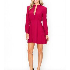 ZARA M Vintage-Inspired Fuchsia Dress Button Front & Long Sleeves